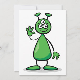Invitación Alienígena Marciano Verde de Tres Ojos de Dibujos 