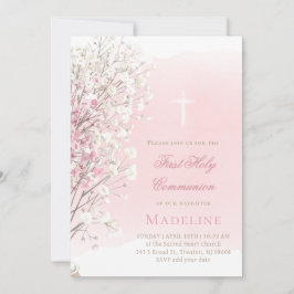 Invitación aliento de bebé acuarela rosa | Primera Comunión