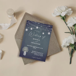 Invitación Aliento de Bebé Azul Gris Pizarra y Luces de Cuerd