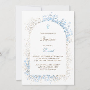 Invitación Aliento de bebé blanco azul bautizo de niño
