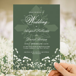 Invitación Aliento de Bebé en Verde Salvia Boda Religiosa