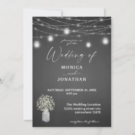 Invitación Aliento de Bebé Pizarra Gris y Luces de Cuerda