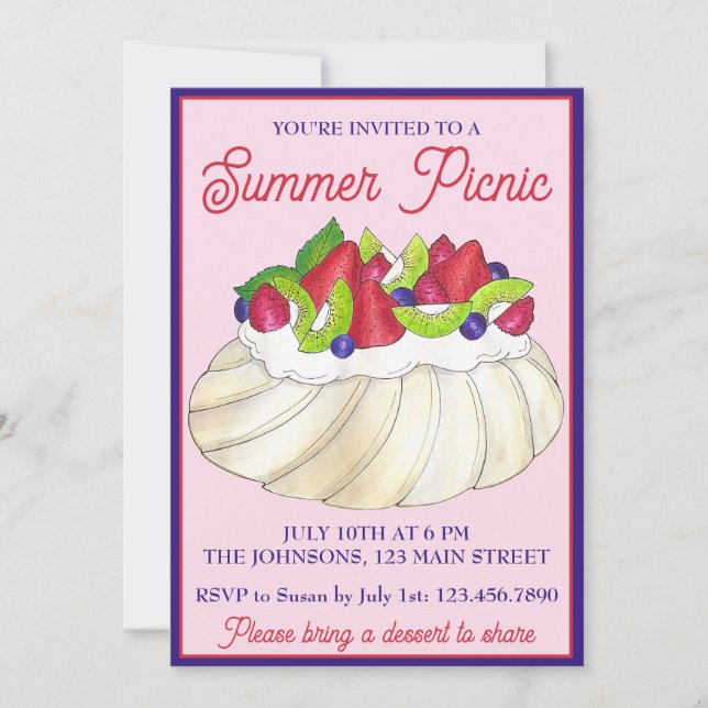Invitación Alimento australiano de postre merengue de frutas  (Anverso)
