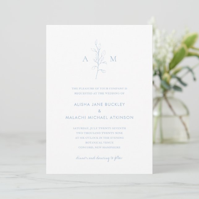 Invitación Alisha Dusty Blue Botanical Elegant Wedding (Anverso de pie)