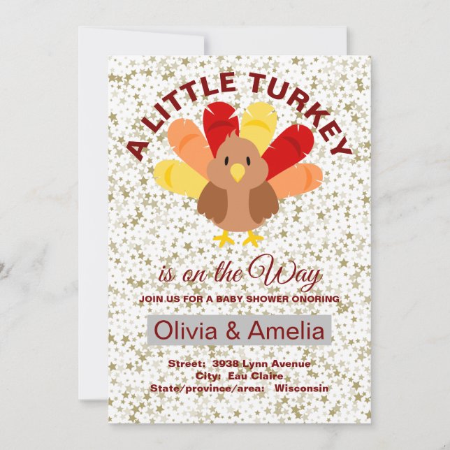 Invitación ALittle Turkey On The Way Thanksgiving Baby Shower (Anverso)