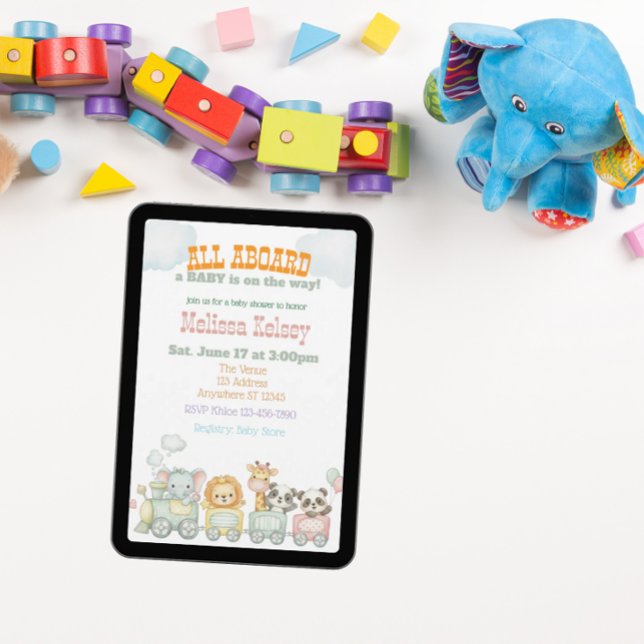 Invitación All Aboard Animal Train Baby Shower (Subido por el creador)