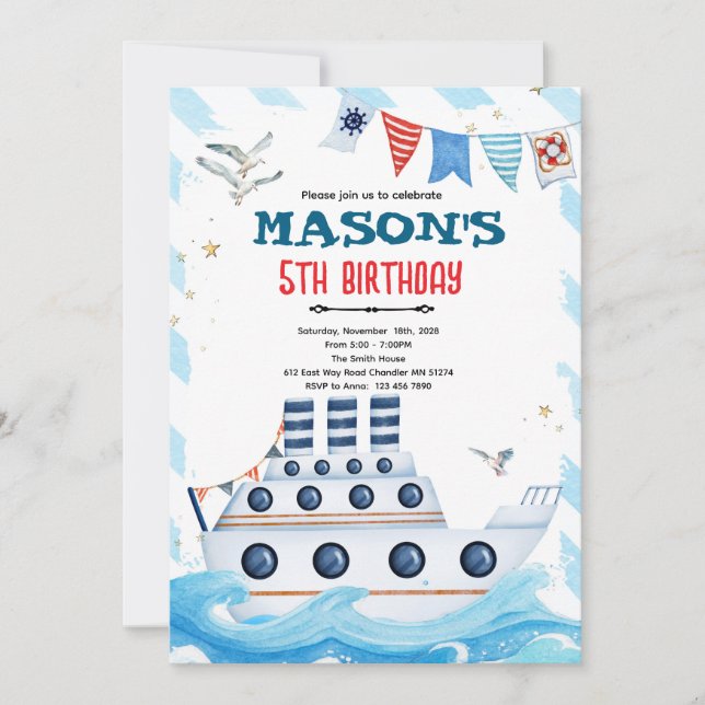 Invitación All Aboard Cruise Ship Birthday invitation (Anverso)