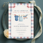 Invitación All American Patriotic Clothesline Baby Shower<br><div class="desc">All American patriotic baby shower invitation featuring a charming clothesline design in classic red,  white,  and blue. Created to celebrate your little one with a festive,  cheerful style that feels fun and inviting. Perfect for baby showers,  summer parties,  and patriotic celebrations. Editable text for easy personalization. Clean,  print-ready layout.</div>