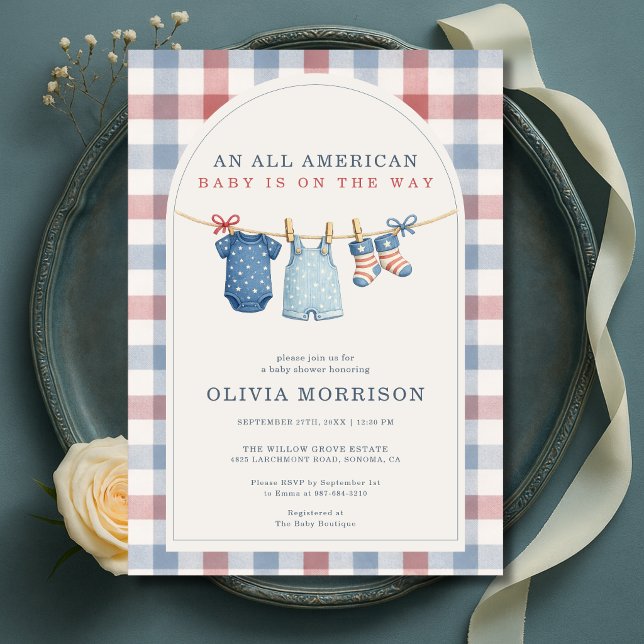 Invitación All American Patriotic Clothesline Baby Shower (Subido por el creador)