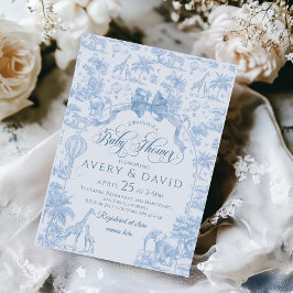 Invitación All Blue Toile Safari Animal Baby Shower