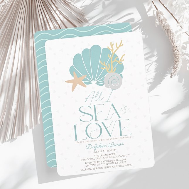 Invitación All I Sea is Love Blue Seashell Bridal Shower (Subido por el creador)