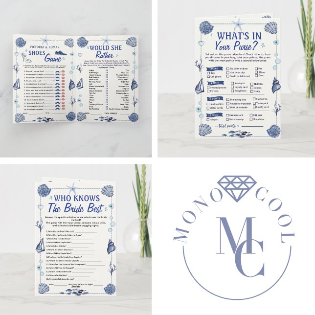 Invitación All I Sea Is Love Bridal Shower Wedding 4 Games  (wedding stationery under the sea ocean beach coastal watercolor nautical tropical destination summer)