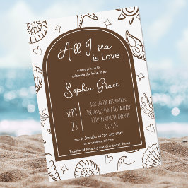 Invitación All I Sea is Love Brown Seashells Doodles