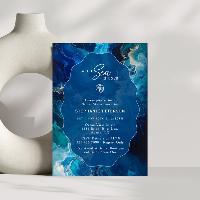 Invitación All I Sea Is Love Moody Coastal Blue Bridal Shower (Subido por el creador)
