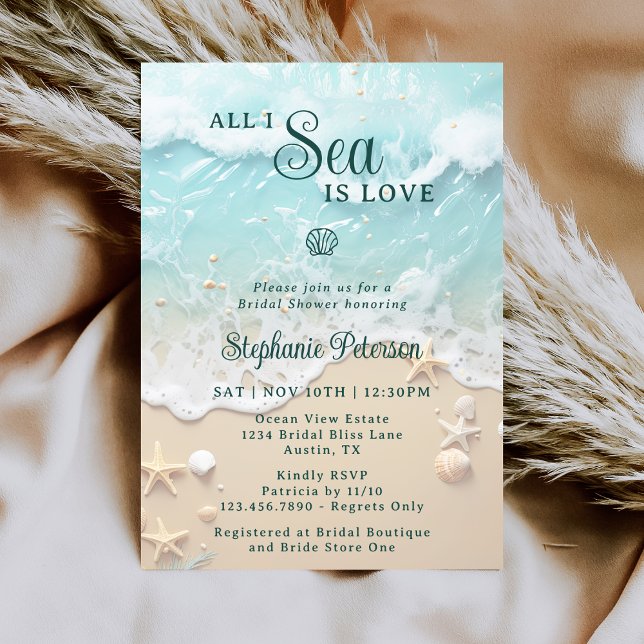 Invitación All I Sea Is Love Ocean Waves Beach Bridal Shower (Subido por el creador)