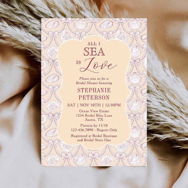 Invitación All I Sea Is Love Pink Seashell Bow Bridal Shower (Subido por el creador)