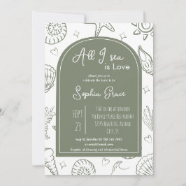Invitación All I Sea is Love Sage Green Doodles Bridal Shower