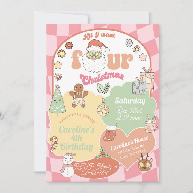 Invitación All I want four Christmas girl 4th birthday. (Anverso)
