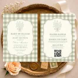 Invitación All in One Baby in Bloom Gingham Baby Shower