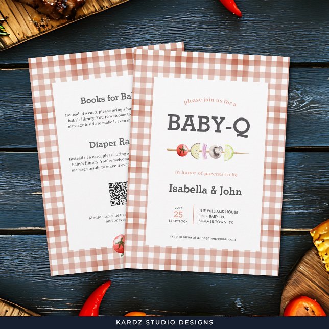 Invitación All in One Baby Q Barbecue Baby Shower Invitation (Front and back of card shown in 5 x 7 in. Customize with your event details on the back of the card.)