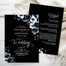 Invitación All in One Black and White Floral Wedding