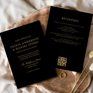 Invitación All in One Black Gold Boda QR Code Classic