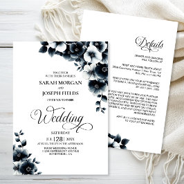Invitación All in One Black White Floral Wedding