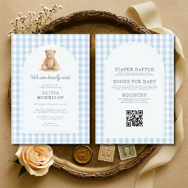 Invitación All in One Blue Gingham We Can Bearly Wait 
