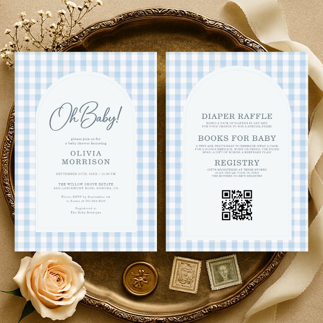Invitación All in One Blue Oh Baby Gingham Baby Shower (Subido por el creador)