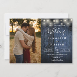 Invitación All In One Blue Wood String Lights Boda Photo