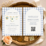 Invitación All in One Blueberry Clothesline Baby Shower<br><div class="desc">Blueberry clothesline all in one baby shower invitation featuring a sweet berry inspired design with charming details. Designed with a built in QR code so guests can easily RSVP, view your registry, or access event details with a quick scan. Created to celebrate your little one with a fresh, playful style...</div>