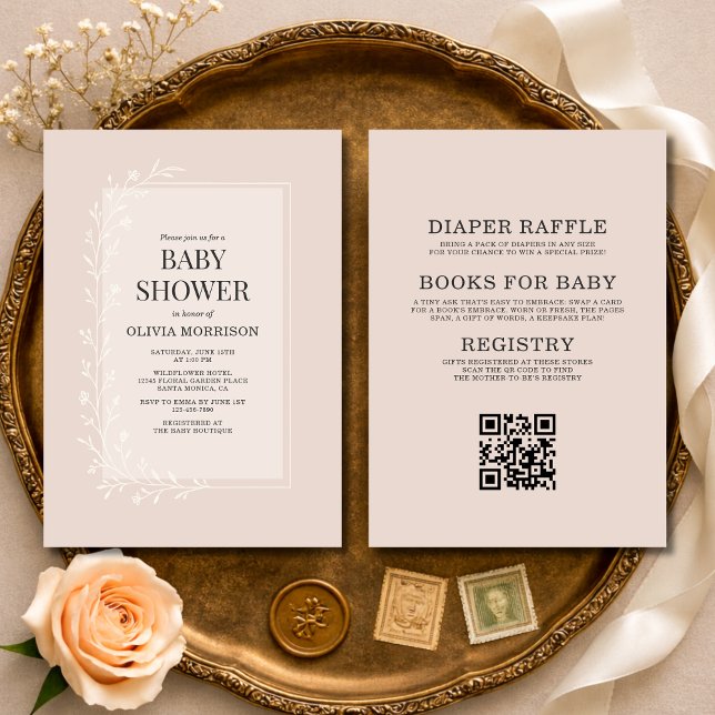 Invitación All in One Blush Pink Botanical Floral Baby Shower (Subido por el creador)