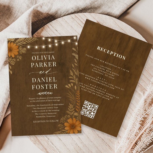 Invitación All in One Boho Rustic Country Wood Wedding  (Subido por el creador)
