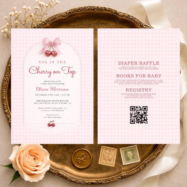 Invitación All in One Cherry on Top Red Bow Baby Shower (Subido por el creador)