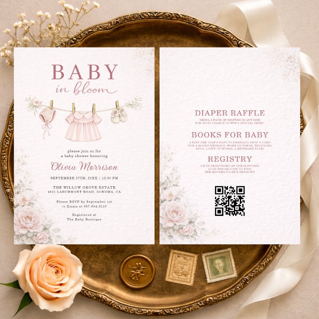 Invitación All in One Clothesline Baby in Bloom Baby Shower (Subido por el creador)