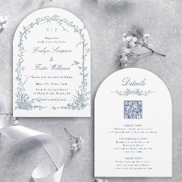 Invitación All in One Dusty Blue Floral Garden Wedding Arch