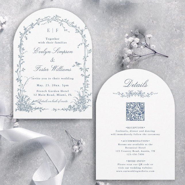Invitación All in One Dusty Blue Floral Garden Wedding Arch (Front & Back)