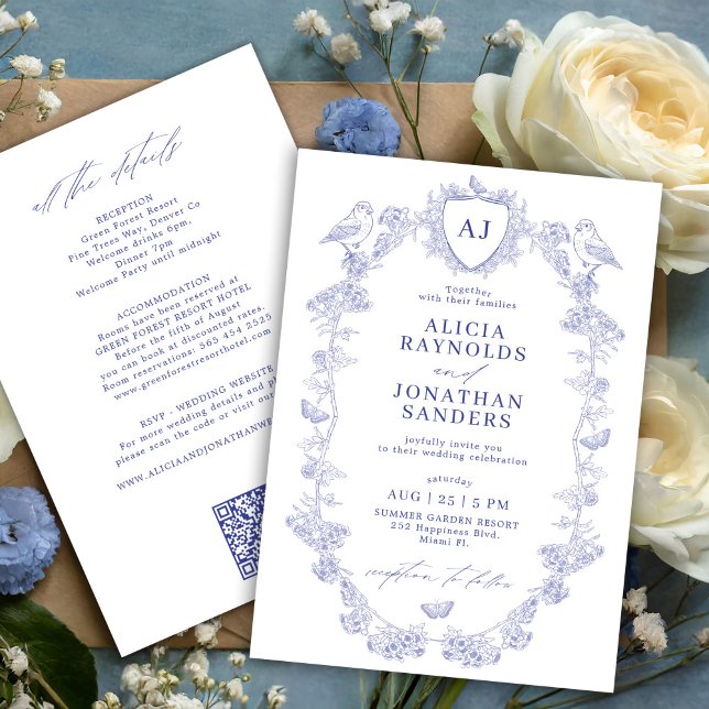 Invitación All in one dusty blue French floral wedding (Subido por el creador)