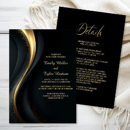 Invitación All in One Elegant Black and Gold Wedding
