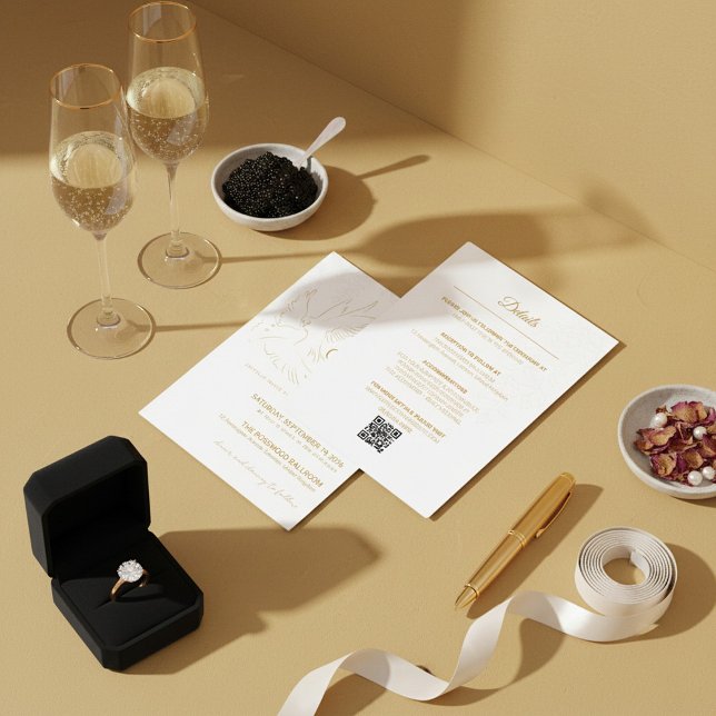 Invitación All in One Elegant Gold Dove Wedding Invitation (Subido por el creador)