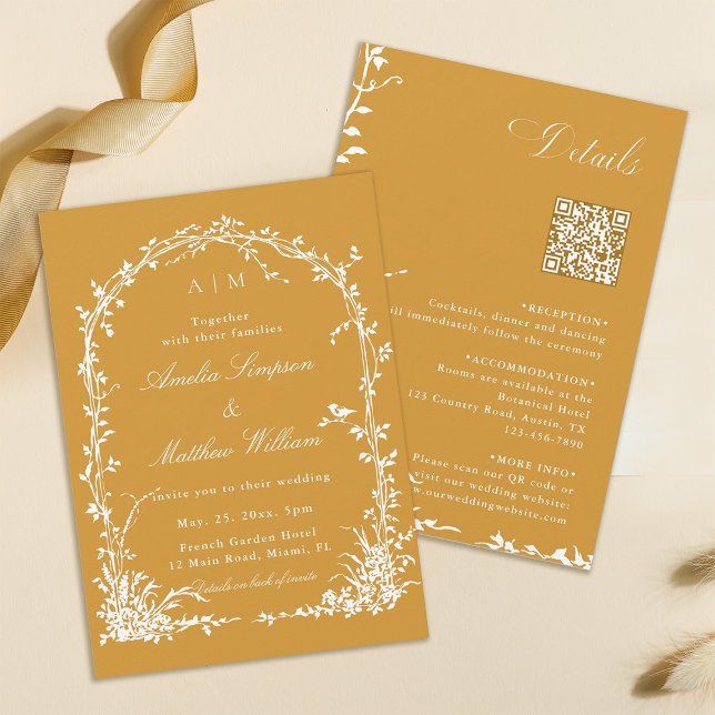 Invitación All in One Floral Arch Garden Wedding Amber (Front & Back)