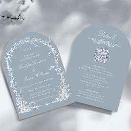 Invitación All in One Floral Arch Garden Wedding Dusty Blue