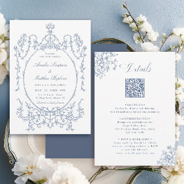 Invitación All in One Floral Frame Blue Wedding