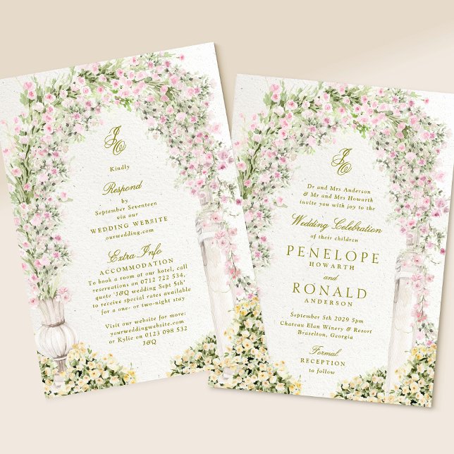 Invitación all in one floral garden arch rsvp details wedding (Subido por el creador)
