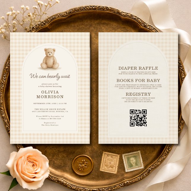 Invitación All in One Gingham Bearly Wait Baby Shower (Subido por el creador)