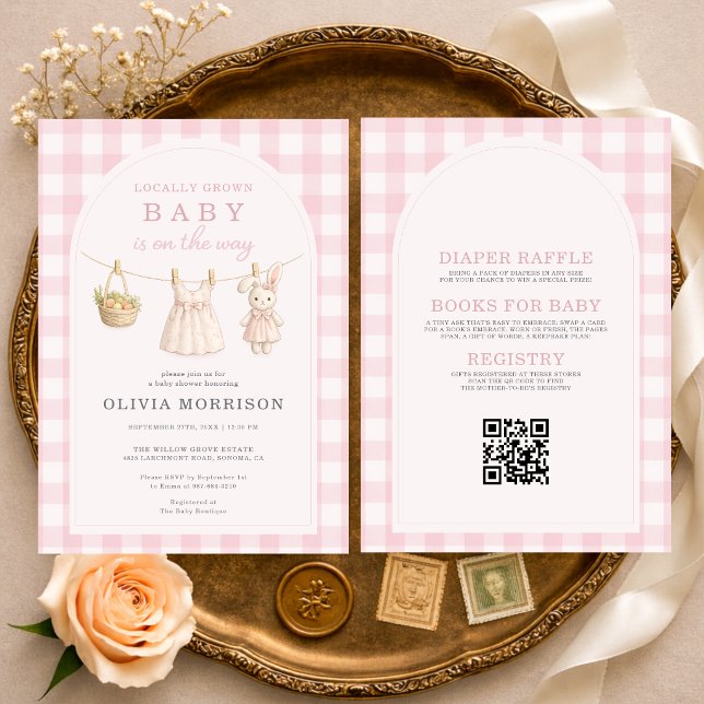 Invitación All in One Girl Locally Grown Pink Baby Shower (Subido por el creador)