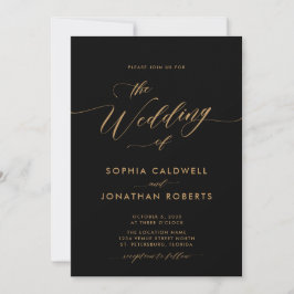 Invitación All in One Gold Caligraphy Black Boda