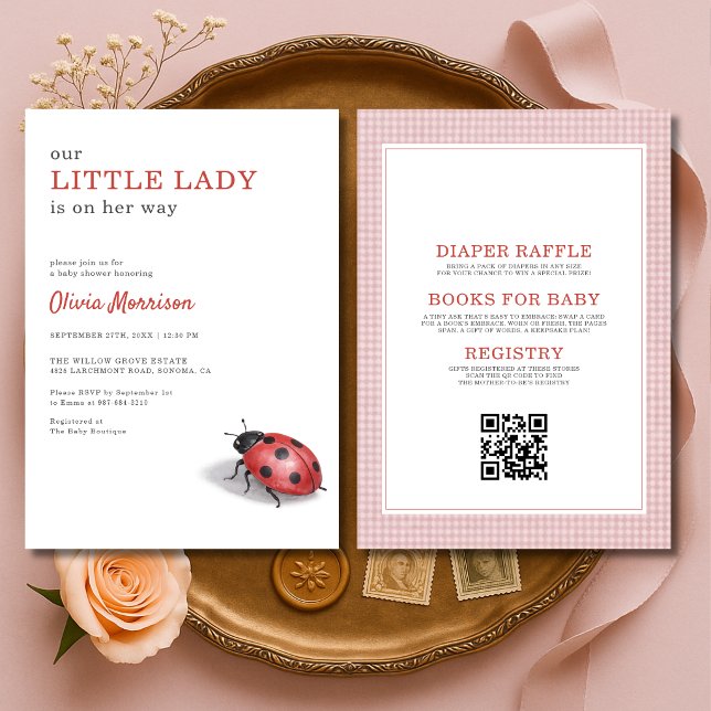 Invitación All in One Ladybug Gingham Baby Shower (Subido por el creador)