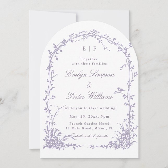 Invitación All in One Lavender Botanical Garden Wedding Arch (Anverso)