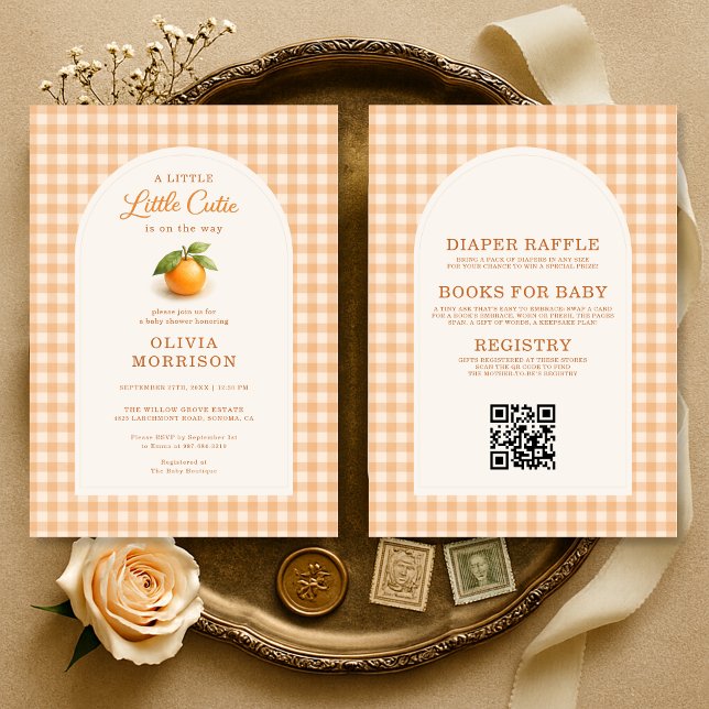 Invitación All in One Little Cutie Orange Gingham Baby Shower (Subido por el creador)